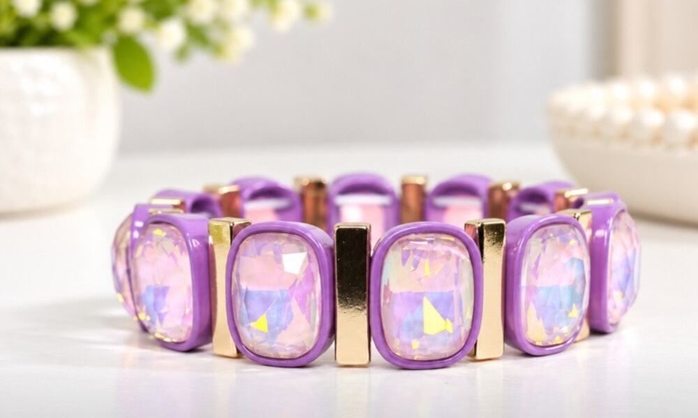 Purple Alloy AB Crystal Inlay Stretch Bracelet